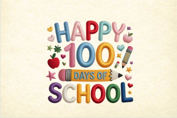 100 Days of School Embroidery PNG