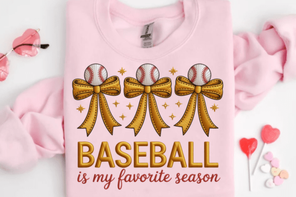 Baseball Mama Golden Bow Faux Embroidery