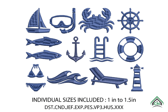 Blue Coastal Embroidery Bundle X 12 File