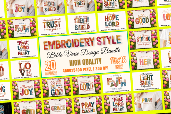 Boho Christian Embroidery PNG Bundle