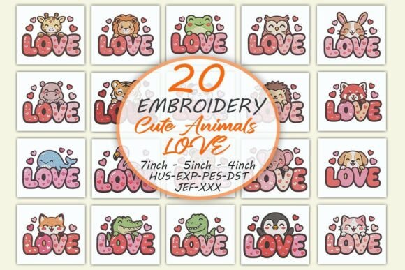 Cute Animals Love Valentine’s Day Embroidery Bundle