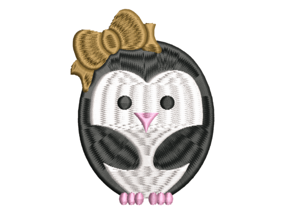 Cute Bow Penguin Embroidery