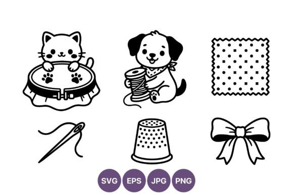 Cute Cat Embroidery Dog Thread Vector
