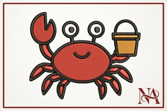 Cute Crab with Bucket Embroidery Design