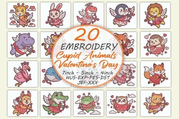 Cute Cupid Animals Valentine’s Day Embroidery Bundle