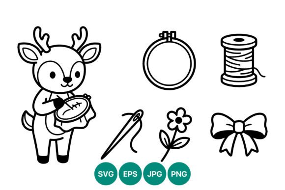 Cute Deer Embroidery Hoop Line Art
