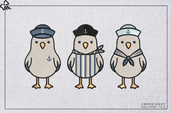 Cute Nautical Seagull Sailor Embroidery