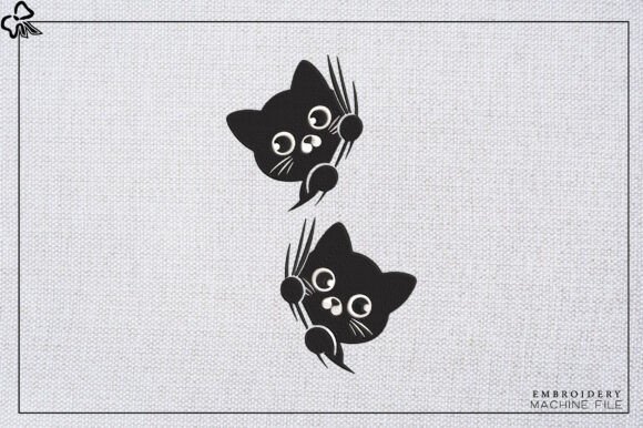 Cute Peeking Black Cat Embroidery