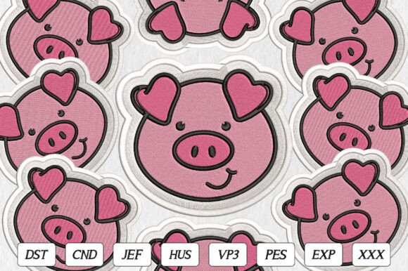 Cute Pig Heart Ears Embroidery