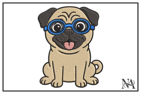 Cute Pug with Glasses Embroidery Design