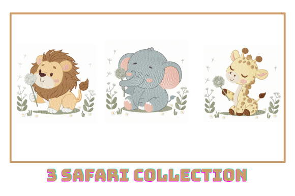 Cute Safari Animals Embroidery Design