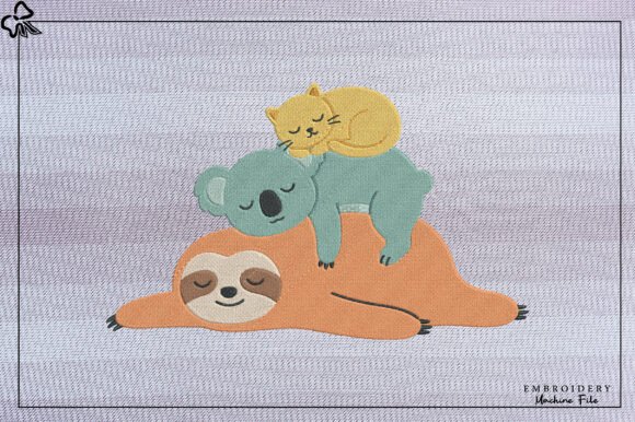 Cute Sleeping Animals Embroidery Design