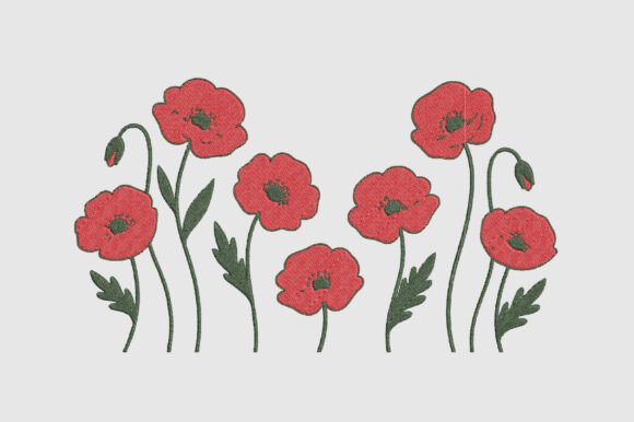 Embroidery Red Poppies Design