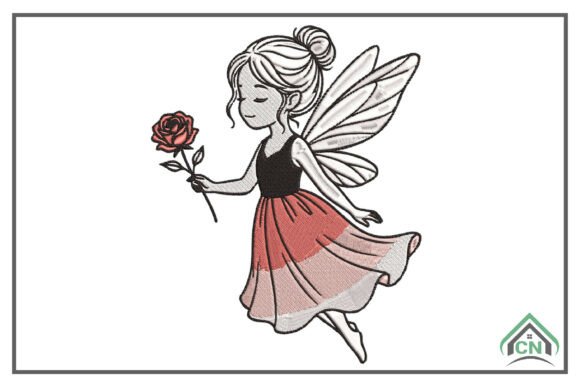 Fairy Girl with Rose Embroidery Design