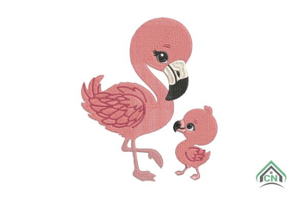 Flamingo Mom and Baby Embroidery