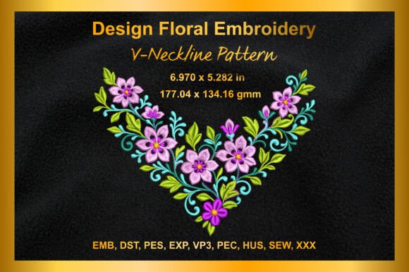 Floral V-Neck Embroidery Design