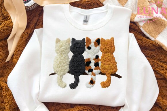 Four Cats Chenille Embroidery PNG