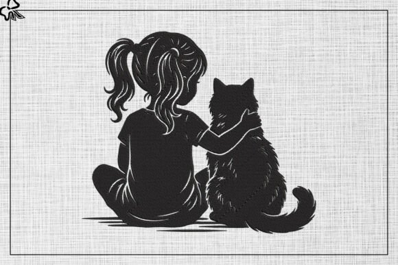 Girl with Cat Embroidery
