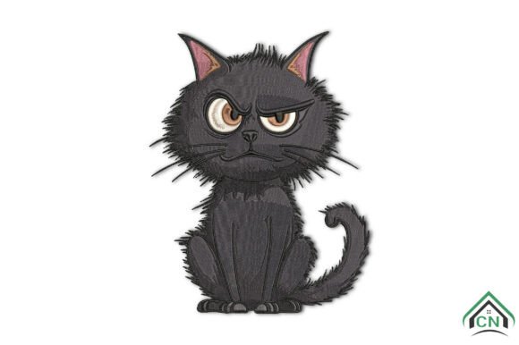 Grumpy Black Cat Embroidery Design
