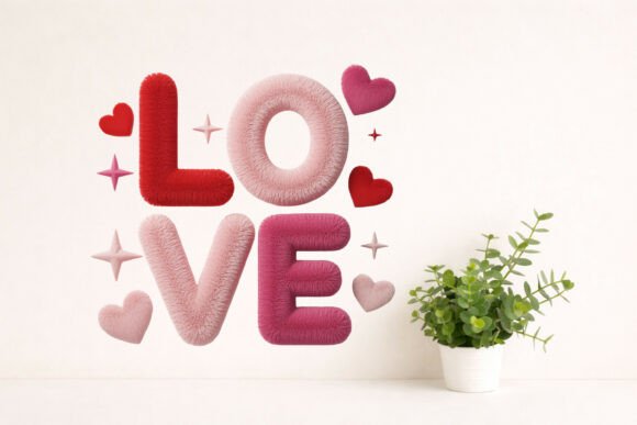 Love Heart Embroidery T-Shirt Design