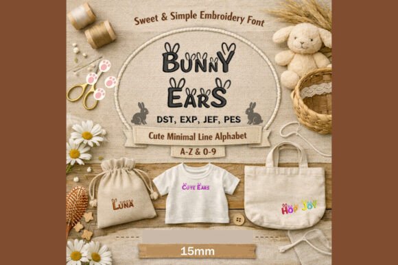 Minimal Line Bunny Ears Embroidery Font