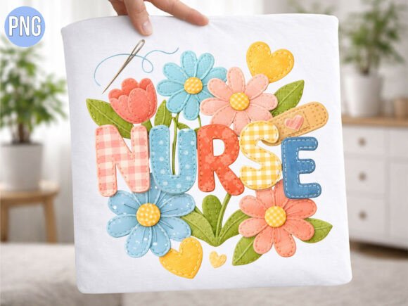 Nurse Floral Patchwork Embroidery PNG