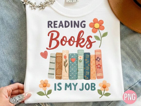 Reading Books My Job Faux Embroidery PNG