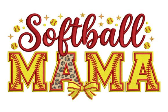 Softball Mama Embroidery Leopard Bow PNG