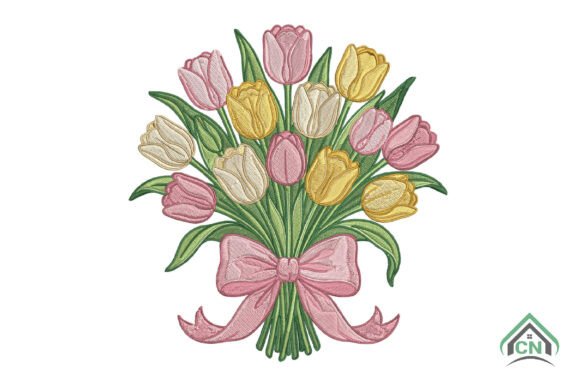 Spring Tulip Floral Bow Embroidery File