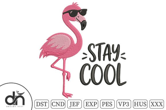 Stay Cool Pink Flamingo Embroidery