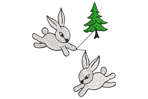 Two Cute Bunnies with Tree Embroidery