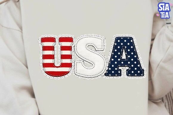 USA Patriotic Faux Embroidery PNG